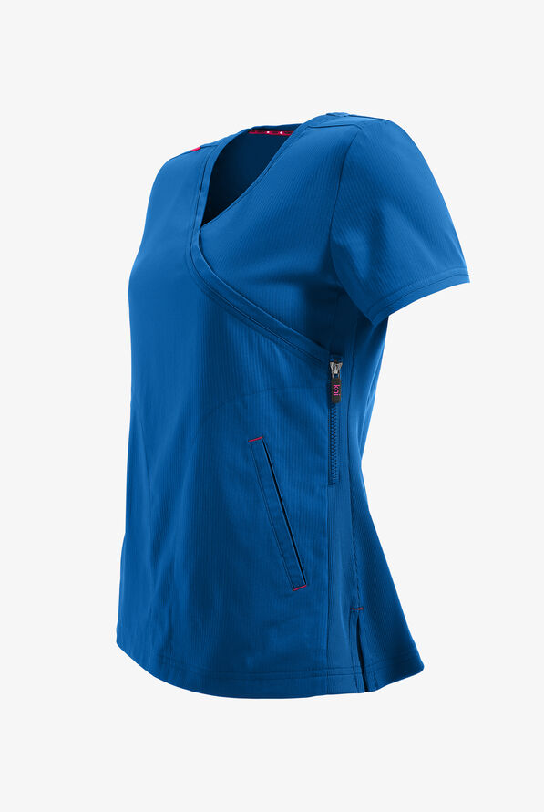 koi Lite&trade; Philosophy Women's 3-Pocket Mock Wrap Side Zipper Scrub Top - Royal - 3