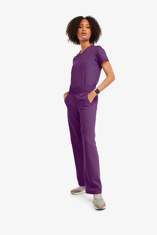 Pantalón médico Keswi con piernas holgadas y 6 bolsillos para mujer - Eggplant - 1