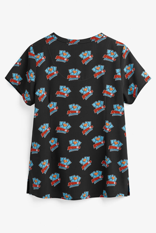 Maevn Superhero Women's 3-Pocket V-Neck Print Scrub Top - null - 2