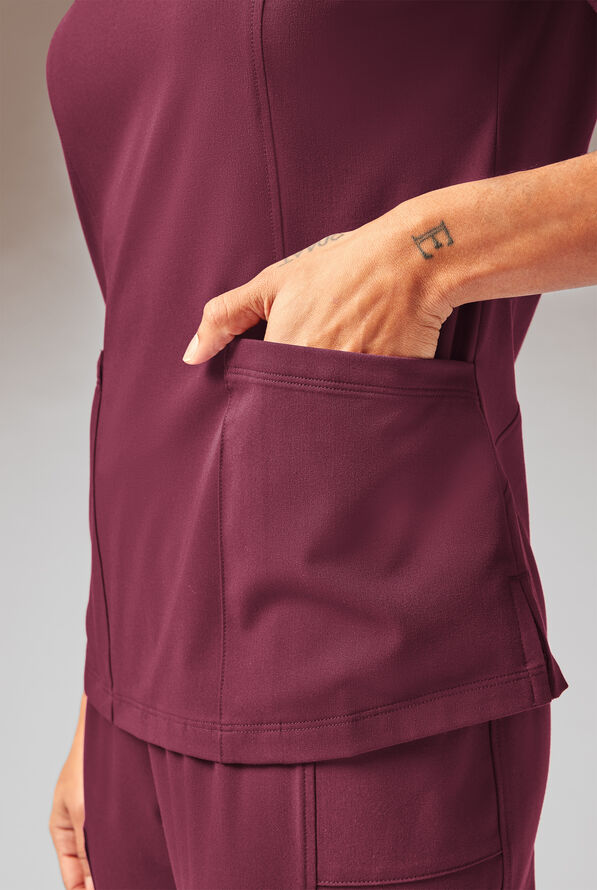 Hypothesis A-S All Situation Women&rsquo;s 3-Pocket Polo Neck Scrub Top - Wine - 4