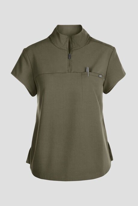 Healing Hands Quest Women's 1-Pocket STRETCH Tuck In Half Zip Collar Scrub Top