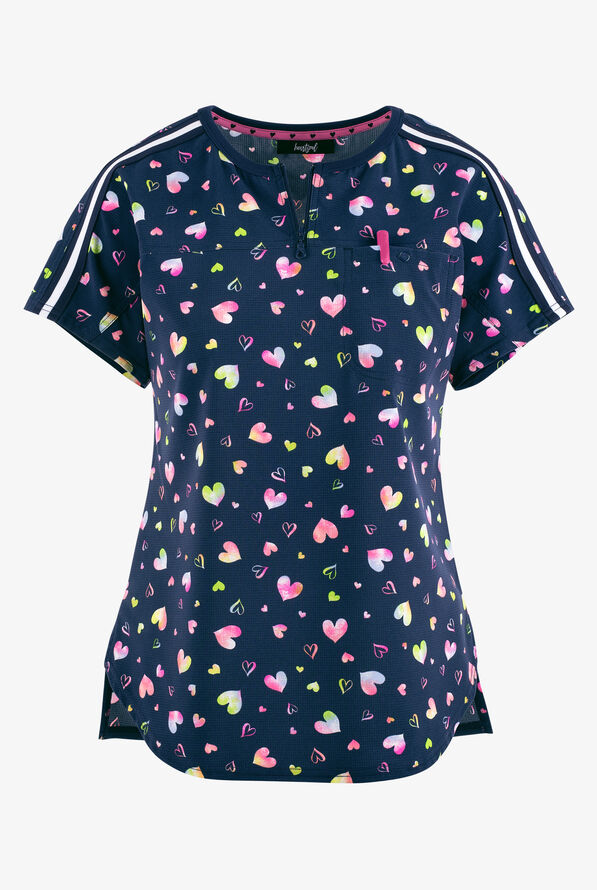 Blusa m&eacute;dica estampada heartsoul Loving Art Hearts STRETCH con cuello redondo y 1 bolsillo para mujer - null - 1
