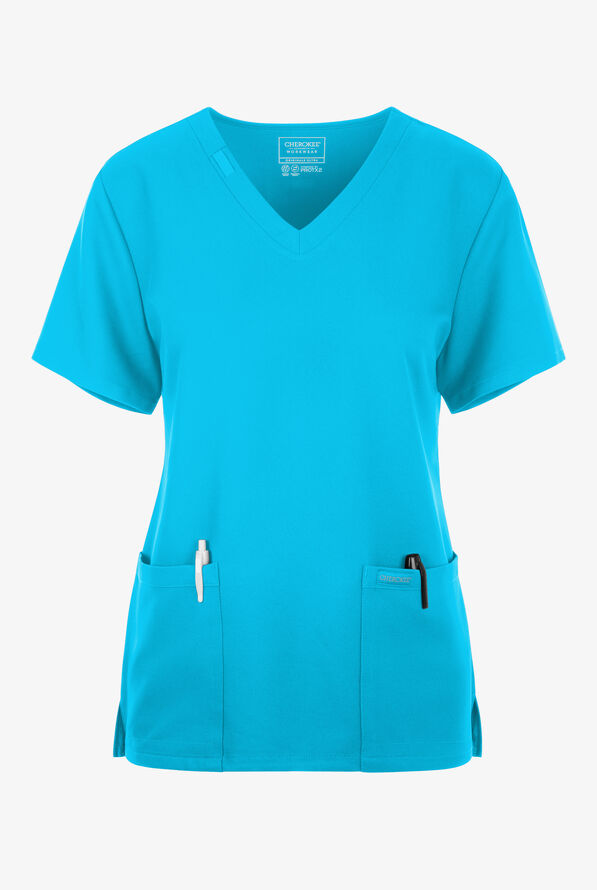 Cherokee Workwear Originals Ultra Women's 2-Pocket V-Neck Scrub Top - Turquoise - 1