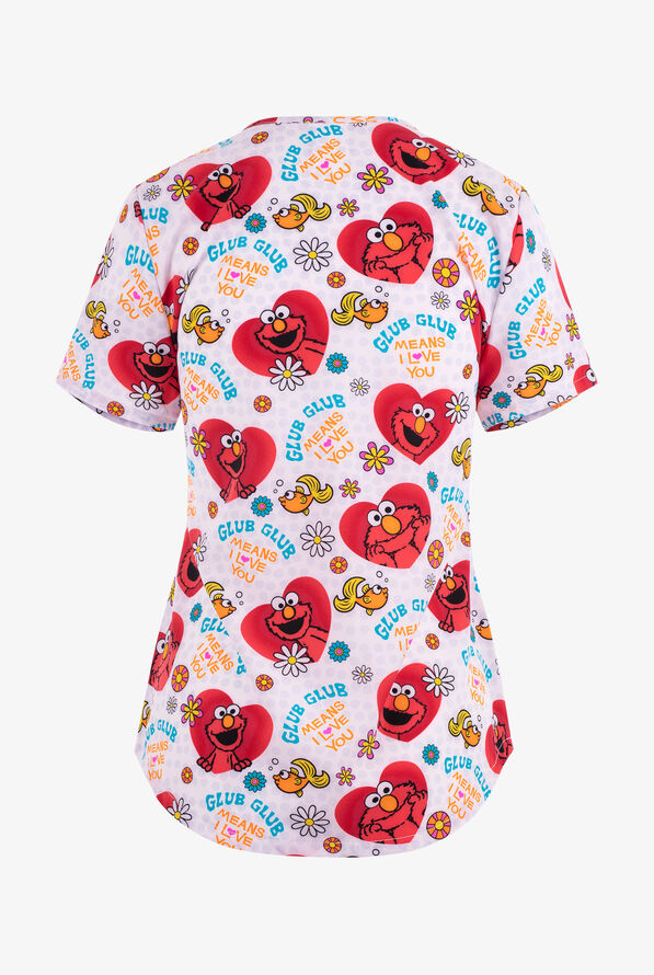 Tooniforms Sesame Street's Elmo Glub Glub Women's 2-Pocket STRETCH V-Neck Print Scrub Top - null - 2
