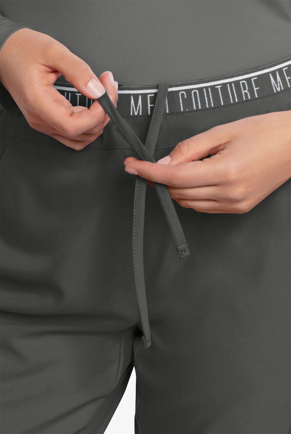 Med Couture Insight Women's 5-Pocket Logo Waistband Tapered Leg Cargo Scrub Pants - Pewter - 3