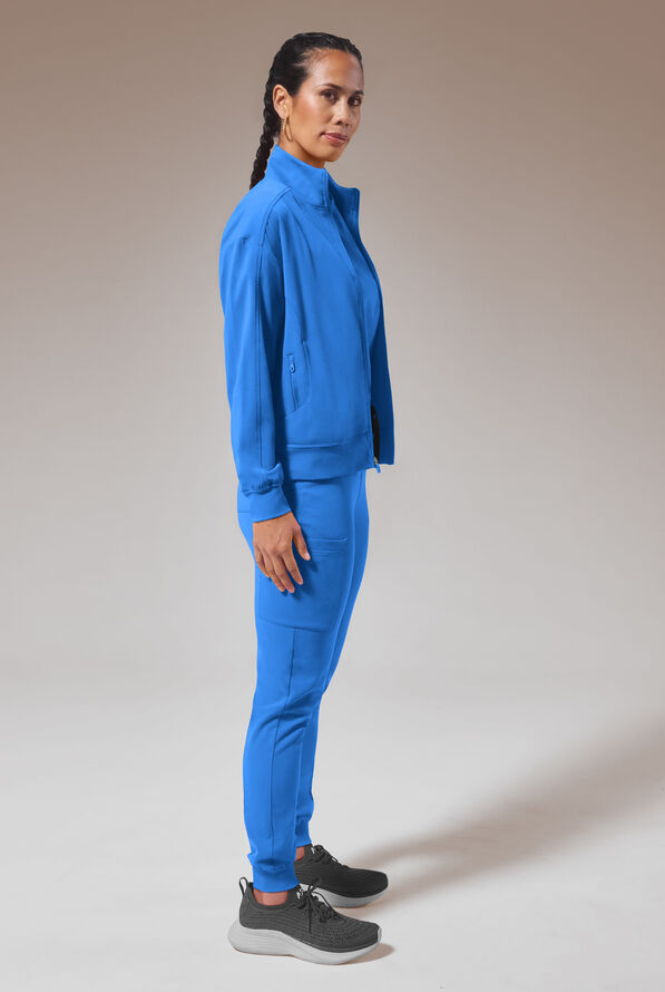 Hypothesis Base Women's 3-Pocket Relaxed Fit Zip Front Scrub Jacket - Royal - 2