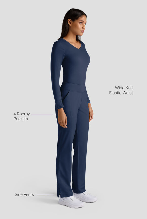 Butter-Soft STRETCH Women's 4-Pocket Knit Waistband Yoga Scrub Pants - Tall - Navy - 3