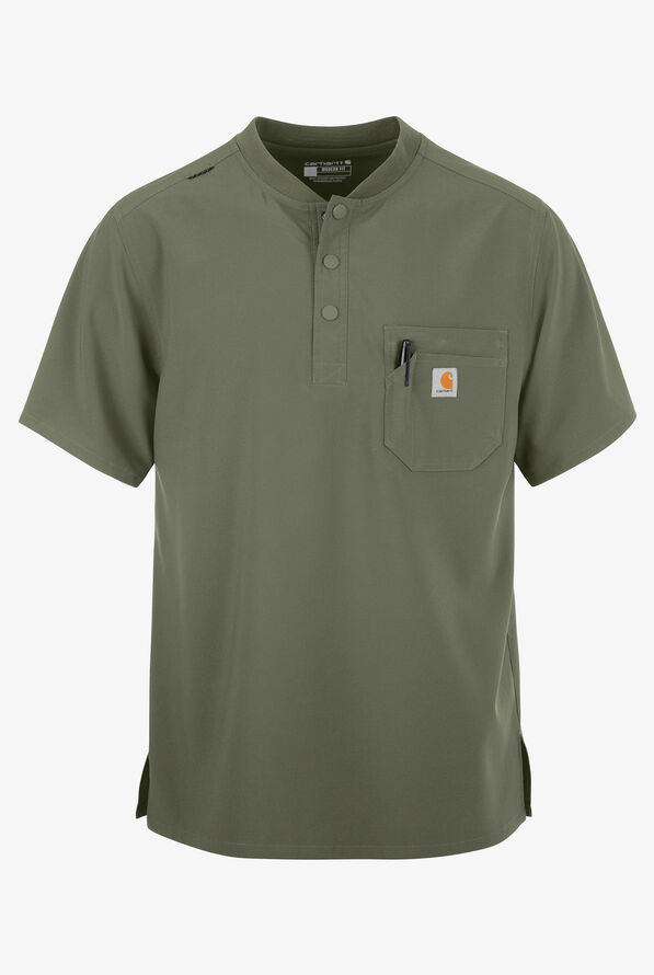 Camisa m&eacute;dica Carhartt Cross-Flex STRETCH estilo Henley con cuello y 3 bolsillos para hombre - Olive - 1