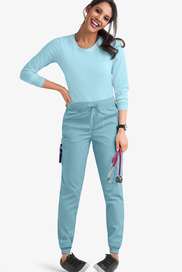 Butter-Soft STRETCH Women's 5-Pocket Cargo Jogger Scrub Pants - Petite - Dew Drop - 2