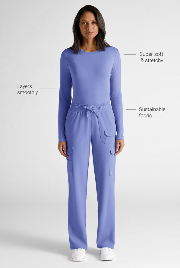 Easy STRETCH Cate Women's Long Sleeve Knit Underscrub - Ceil Blue - 3