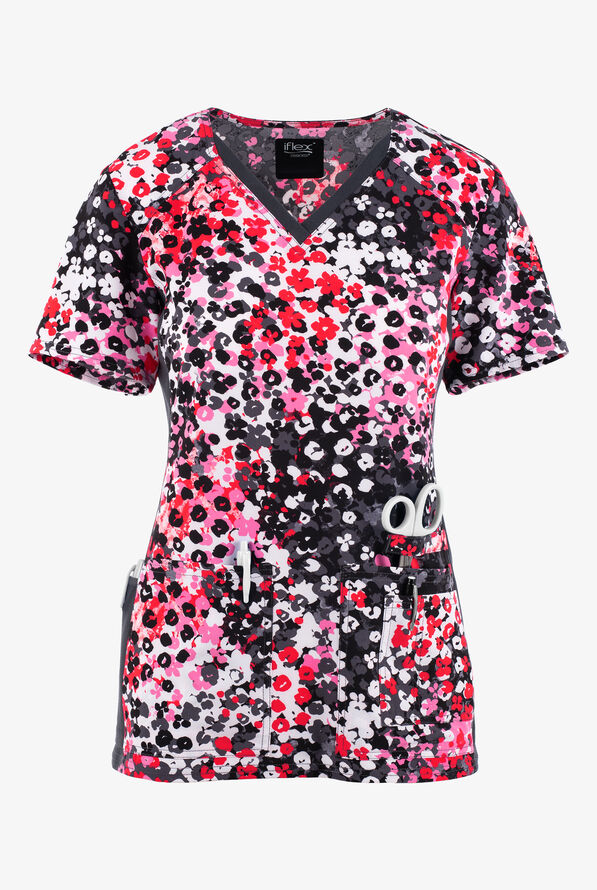 Cherokee iflex Blooming Cheetah VNeck Print Scrub Top, Print Scrubs