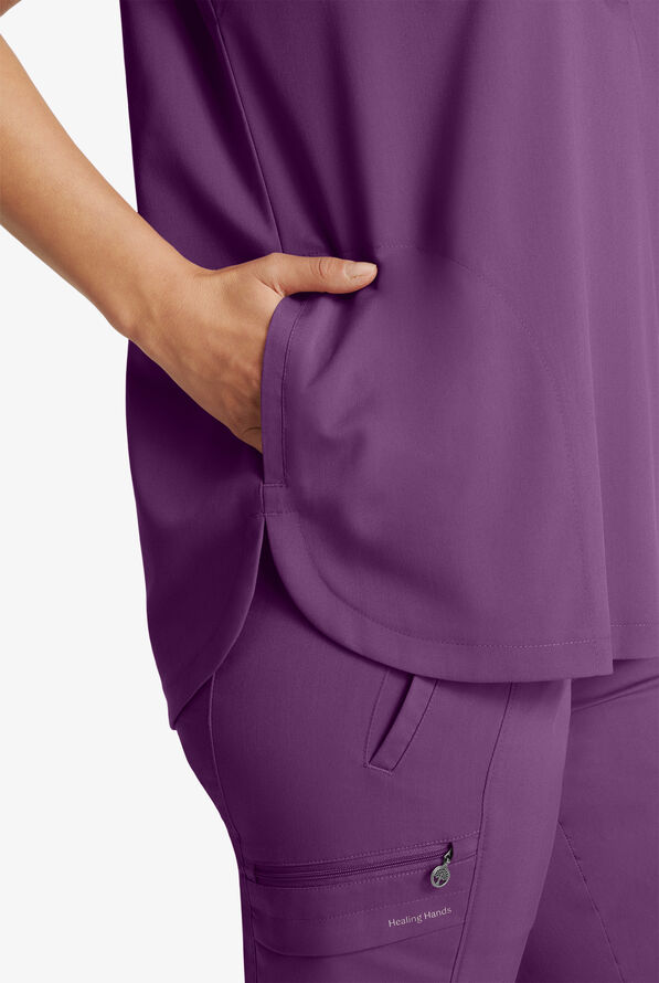 Healing Hands Purple Label Journey Women's 2-Pocket STRETCH Dolman Sleeve Mandarin Collar Scrub Top - Eggplant - 4