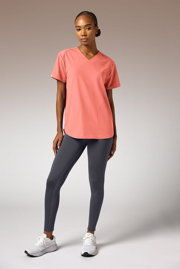 Hypothesis Beta V-Shell Women's 2-Pocket Relaxed Fit Tunic Scrub Top - Thermal Coral - 2