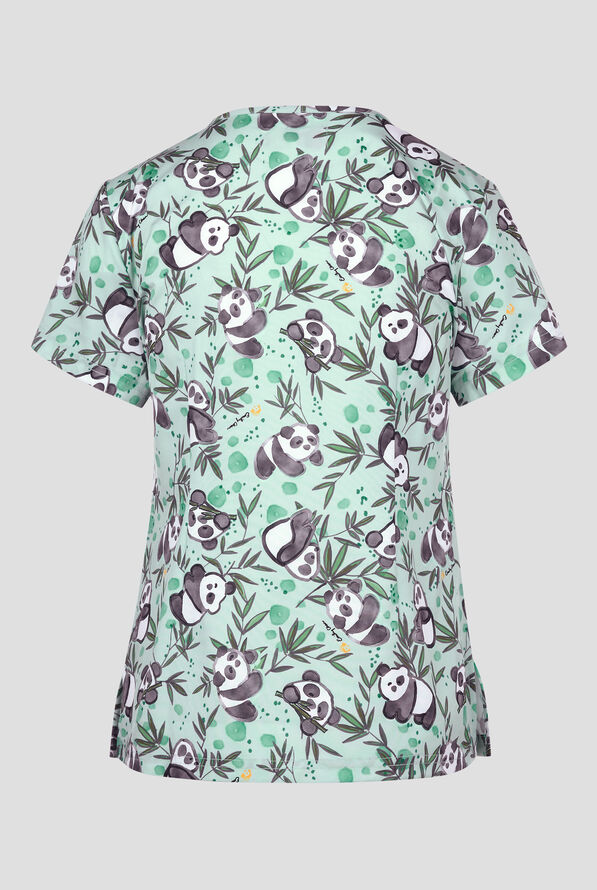 koi Basics Pandas Women's 2-Pocket STRETCH V-Neck Print Scrub Top - null - 2