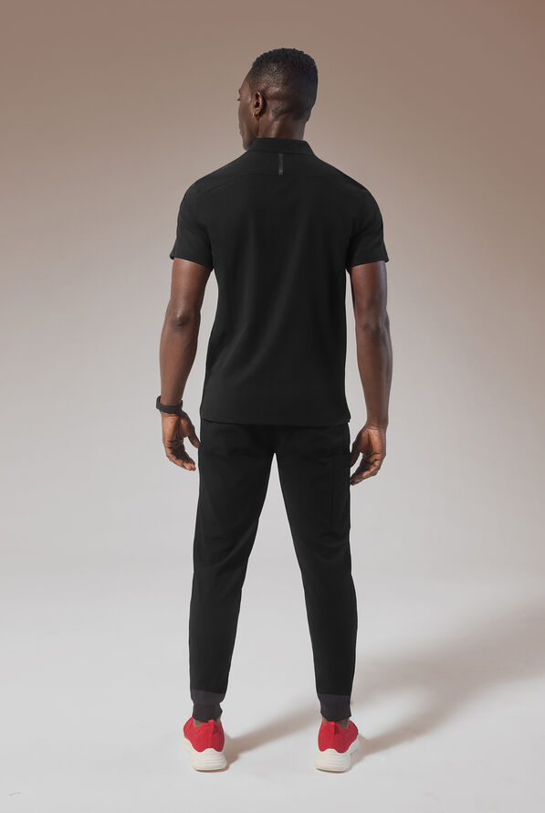 Hypothesis (RED) Alpha System Men’s 1-Pocket Zip Placket Polo Scrub Top - Jet Black - 4