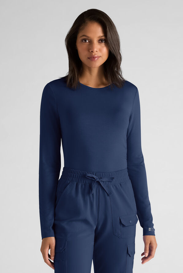 Easy STRETCH Cate Women's Long Sleeve Knit Underscrub - Navy - 1