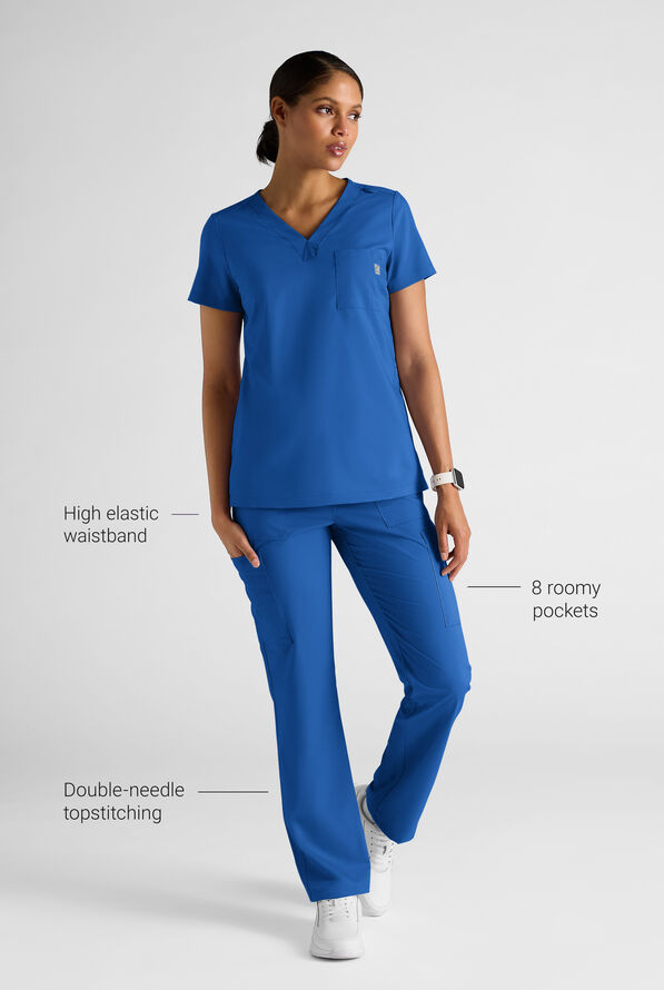 Pantalón médico Butter-Soft FLXTEK STRETCH estilo cargo con piernas rectas y 8 bolsillos para mujer - Royal - 3