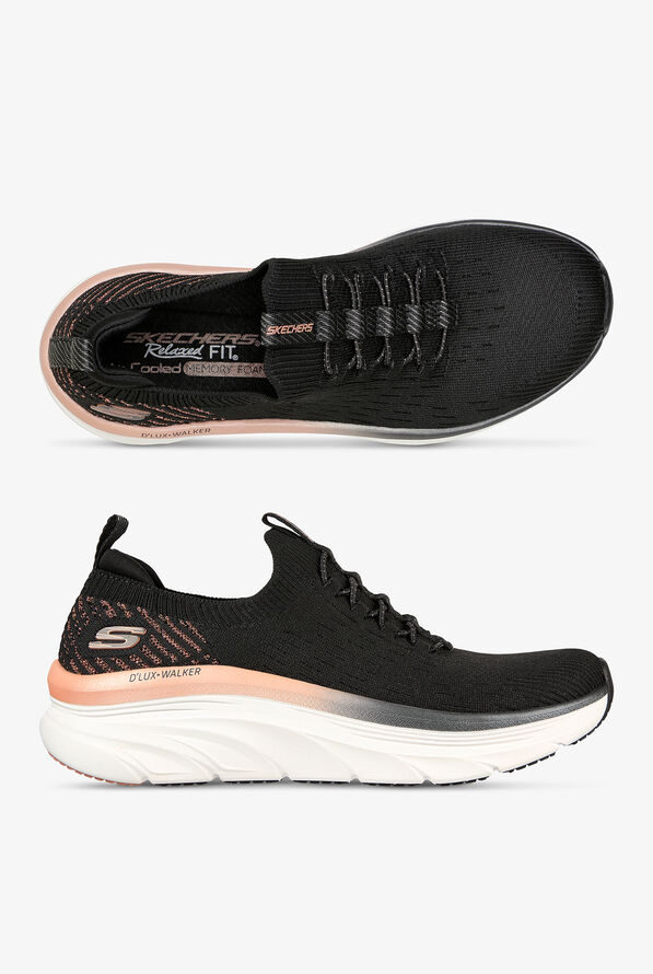 Skechers Sport Women's D'Lux Walker Let It Glow Black Athletic Lace Up Nursing Shoes - Black - 1