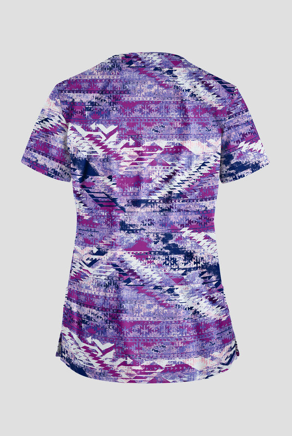Strictly Scrubs STRETCH Sante Fe Modern Orchid Women's 4-Pocket Rounded V-Neck Print Scrub Top - null - 2