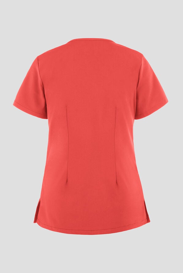 Blusa m&eacute;dica Easy STRETCH Lina con cuello en V ingleteado y 4 bolsillos para mujer - Spiced Coral - 3