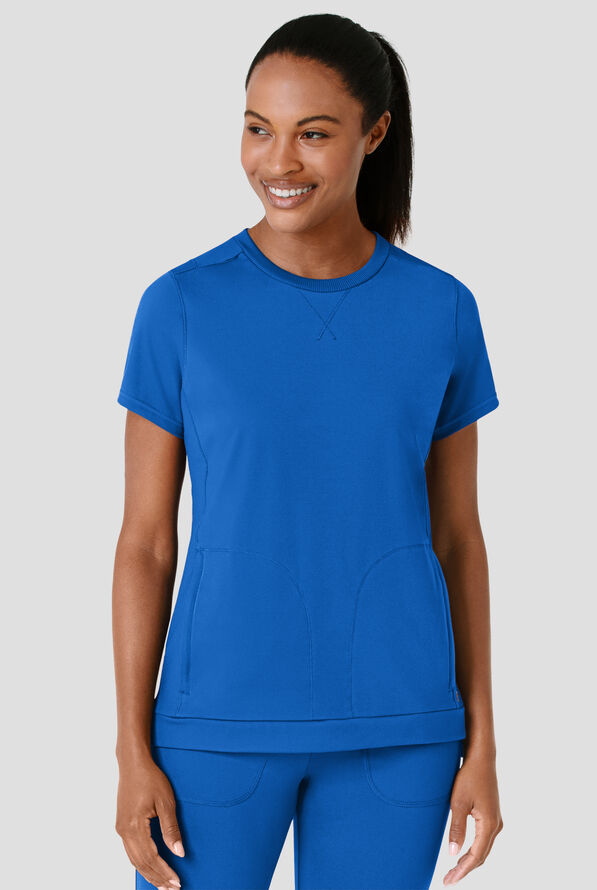 Wink Renew Knit Women's 2-Pocket STRETCH Rib-Knit Crew Neck Scrub Top - Royal - 3