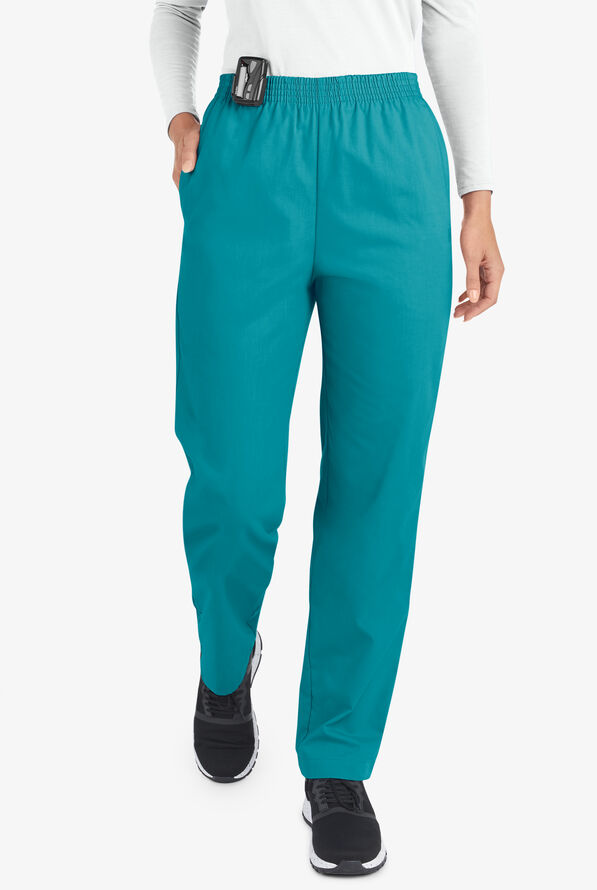 Pantalón médico Butter-Soft Core by UA™ petite con piernas pitillo y cintura elástica para mujer - Teal - 1