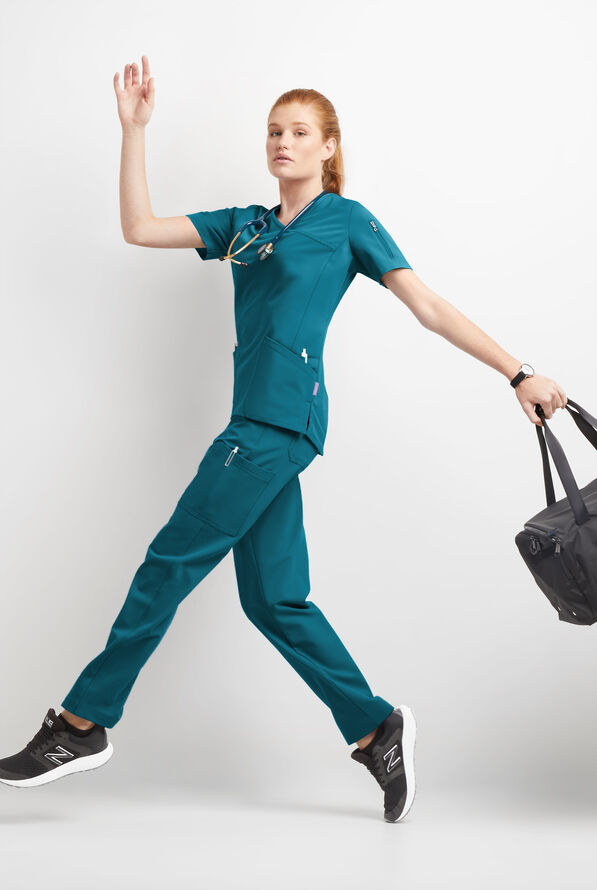 MOVEMENT by Butter-Soft Rigel Women's 9-Pocket Interior Drawstring STRETCH Scrub Pants - Caribbean Blue - 4