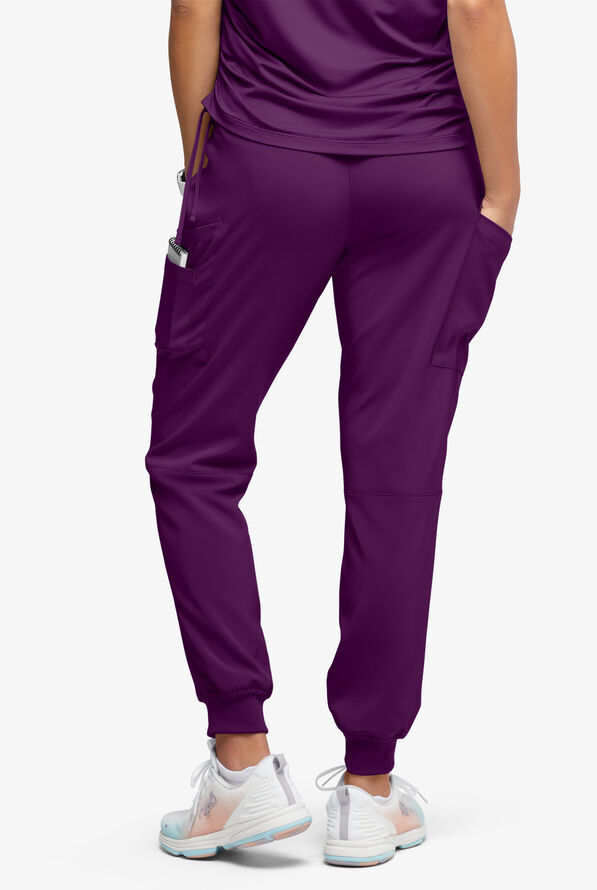 Easy STRETCH Chrissy Women's Maternity 4-Pocket Tapered Leg Jogger Scrub Pants - Eggplant - 4