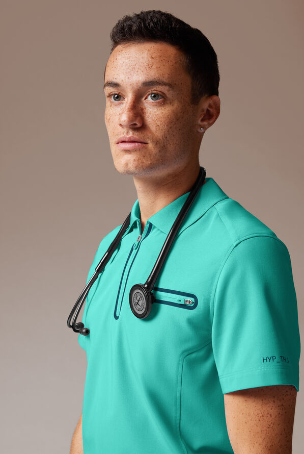 Hypothesis Alpha System Men’s 1-Pocket Zip Neck Polo With Tonal Trim Scrub Top - H2O/CARIBBEAN - 4