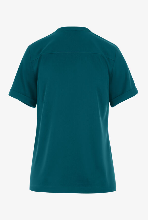 HH Works by Healing Hands Macy Women's 1-Pocket STRETCH Mandarin Collar Tuck In Scrub Top - Caribbean Blue - 2