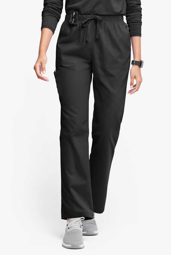 Butter-Soft Originals Women's 7-Pocket Mid Rise Straight Leg Cargo Scrub Pants - Petite - Black - 1