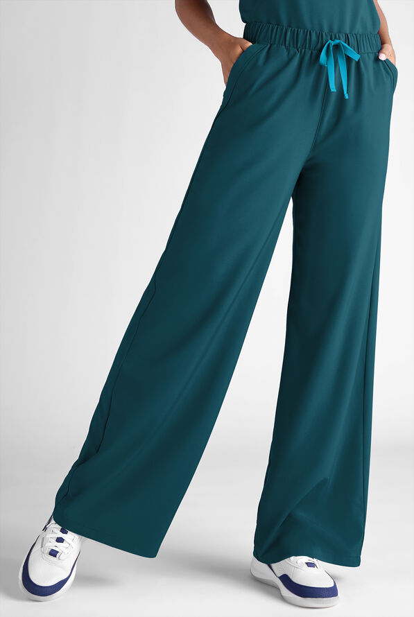 Easy STRETCH Hunter Women's 6-Pocket Relaxed Fit Wide Leg Scrub Pant - Caribbean Blue - 1