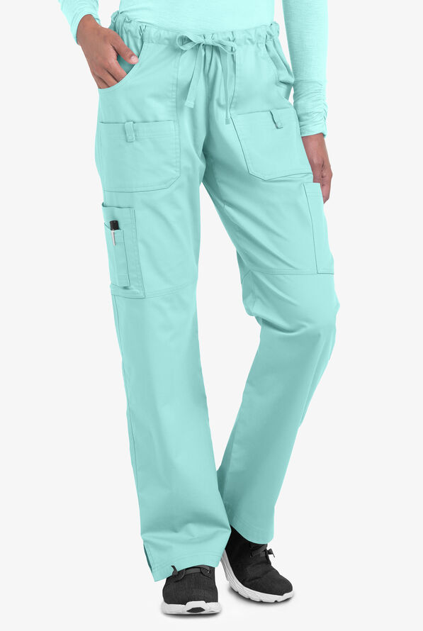 Butter-Soft STRETCH Women's 10-Pocket Drawstring Scrub Pants - Tall - Sea Frost - 1