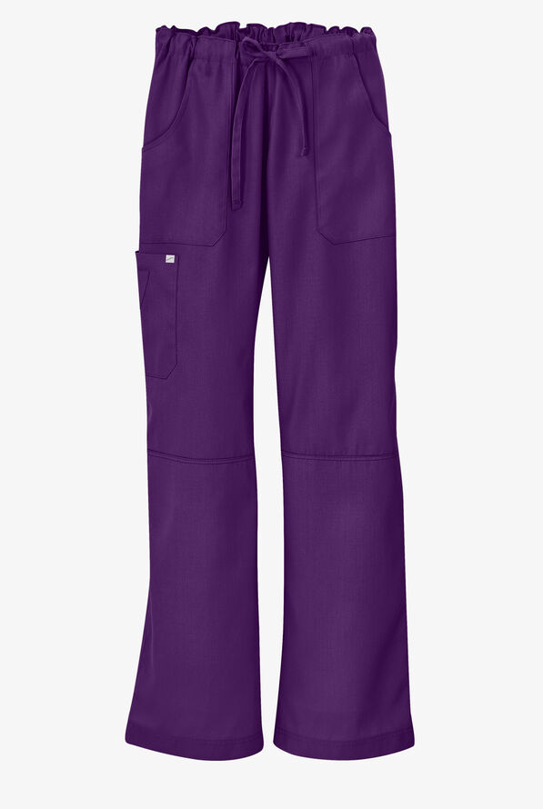 Butter-Soft Core Women's 6-Pocket Cargo Drawstring Scrub Pants - Eggplant - 4