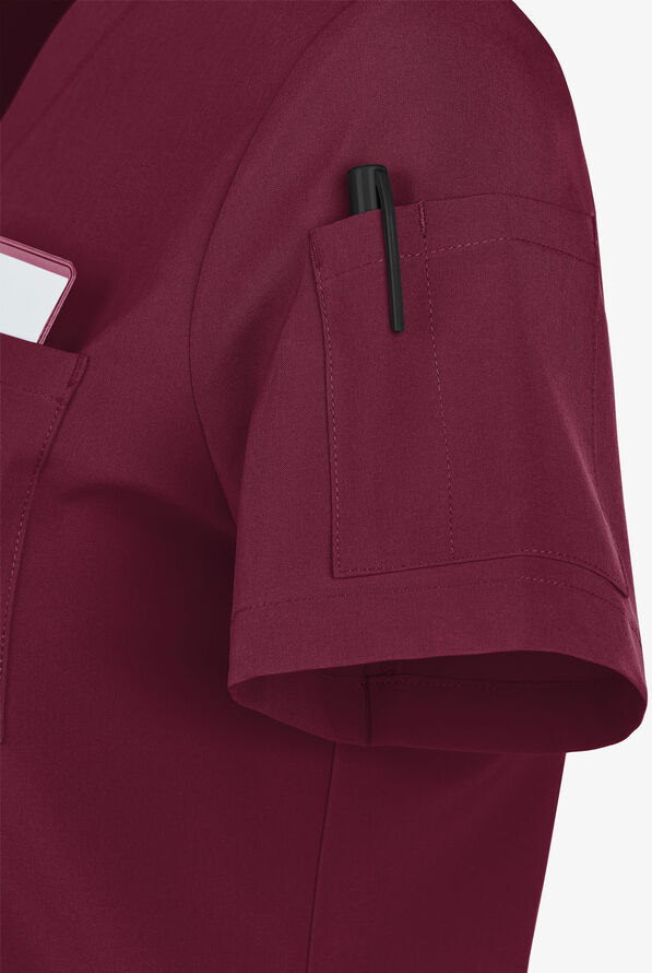 Easy STRETCH Chloe Women's 3-Pocket V-Neck Tuck-In Scrub Top - Wine - 5
