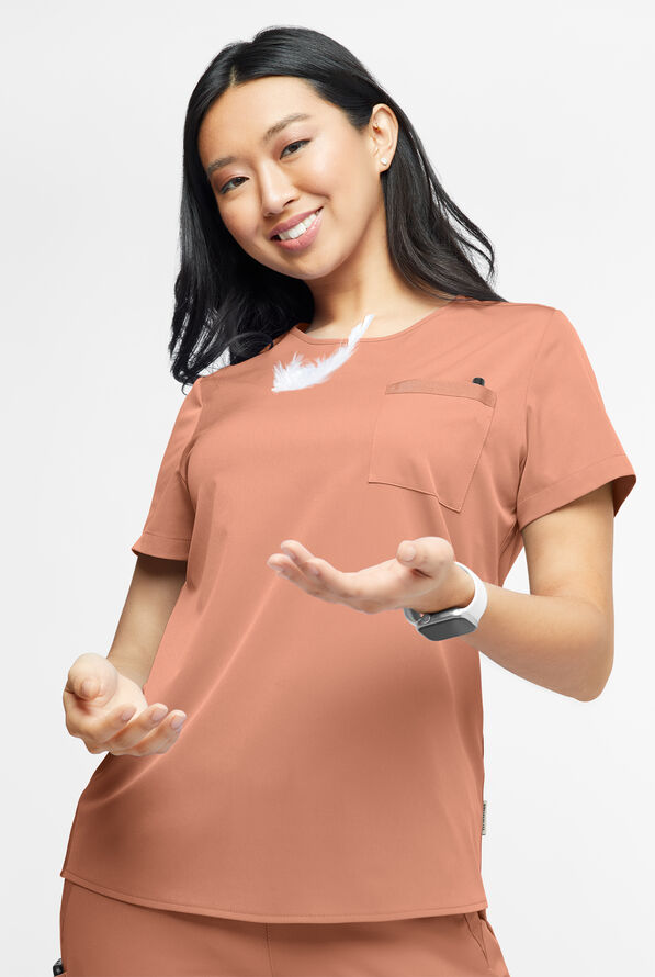 WhisperLite Lyra Women's 2-Pocket Stretch Crew-Neck Scrub Top - Terracotta - 1