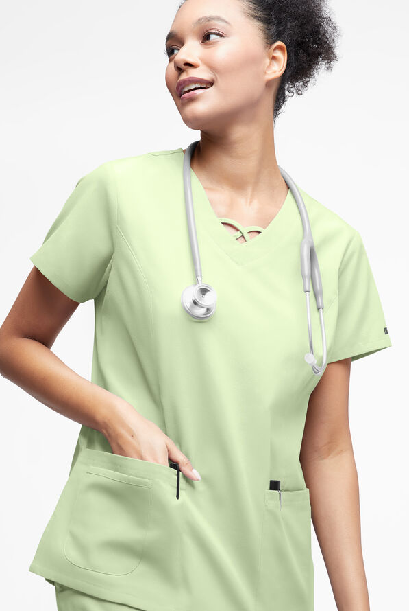 Blusa médica Butter-Soft Originals con cuello entrecruzado y 3 bolsillos para mujer - Spring Mint - 2