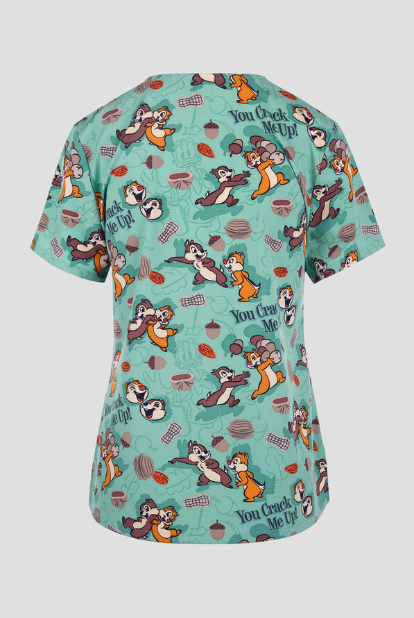 Tooniforms Disney's Crack Me Up Women's 1-Pocket STRETCH V-Neck Print Scrub Top - null - 2