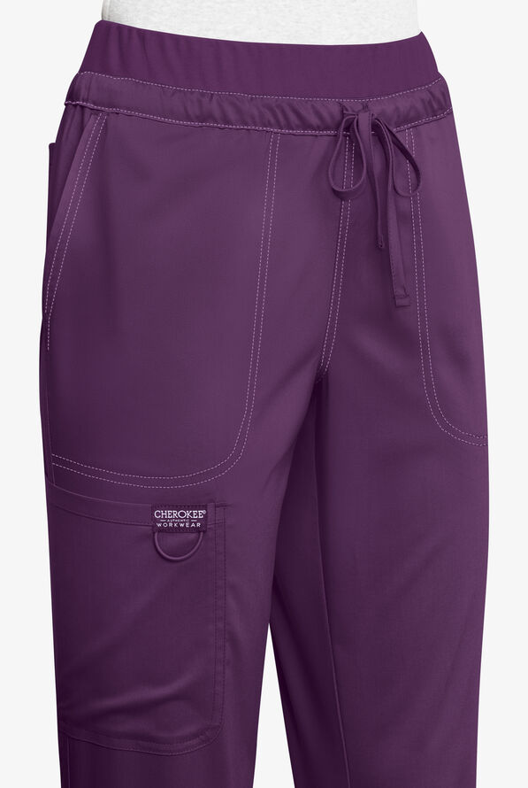 Cherokee Workwear Revolution Women's 5-Pocket STRETCH Drawstring Cargo Scrub Pants - Eggplant - 3