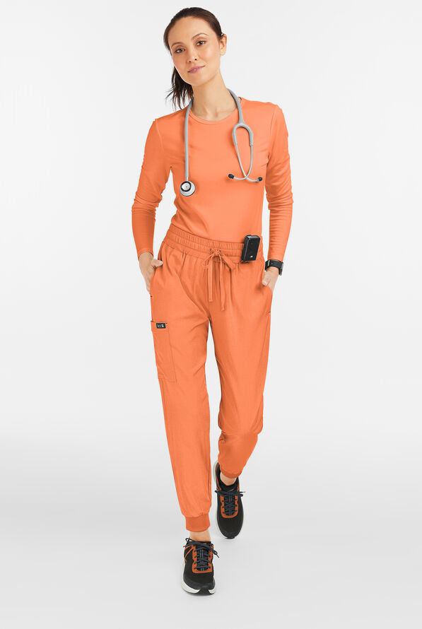 koi Basics Gemma Women's 5-Pocket STRETCH Cargo Jogger Scrub Pants - Heather Apricot - 4