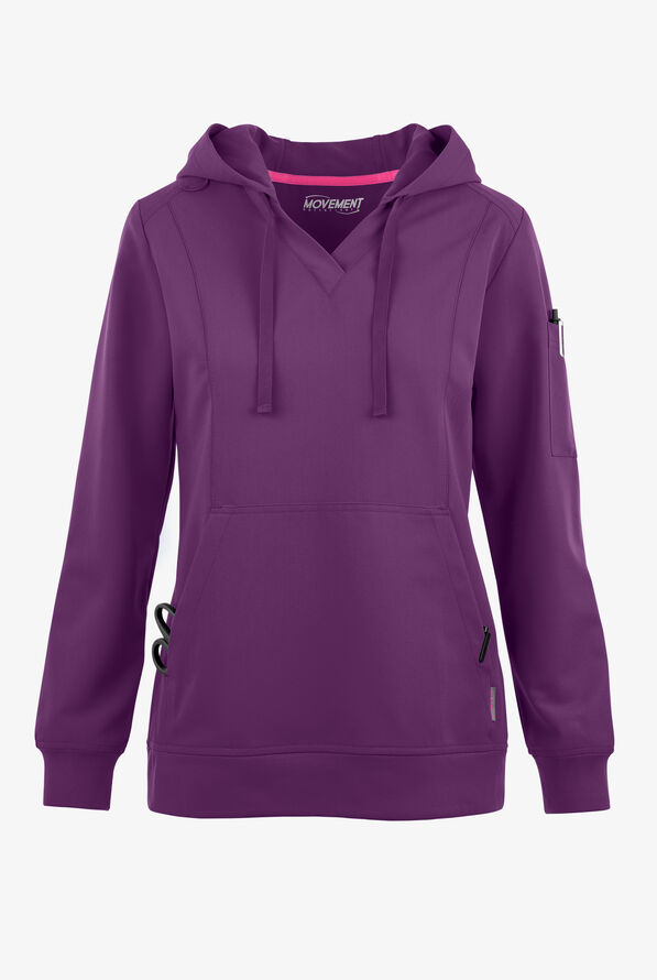 MOVEMENT by Butter-Soft Sirius Women's 4-Pocket Long Sleeve STRETCH Scrub Hoodie - Eggplant - 1