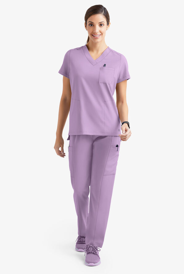 Easy STRETCH Taylor Women's 3-Pocket High Low Hem V-Neck Scrub Top - Amethyst Mist - 2