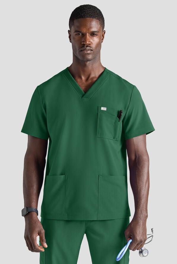 Easy STRETCH Men's 6-Pocket V-Neck Scrub Top - Hunter - 1