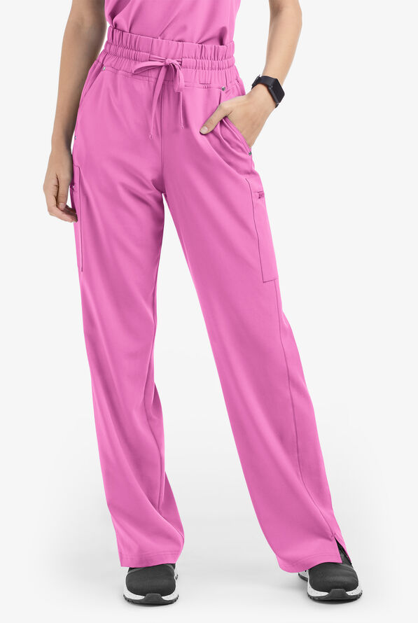 Easy STRETCH Ellie Women's 5-Pocket High Waisted Wide Leg Scrub Pants - Magnesium Pink - 1