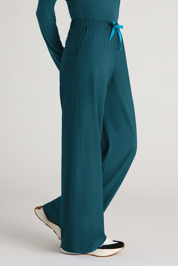 Easy STRETCH Hunter Women's 6-Pocket Relaxed Fit Wide Leg Scrub Pant - Caribbean Blue - 2