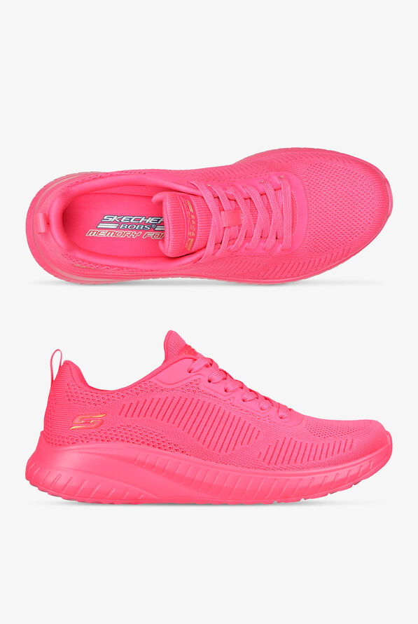 Skechers Bobs Women's Squad Chaos Cool Rhythm Neon Pink Athletic Lace Up Nursing Shoes - Neon Pink - 1