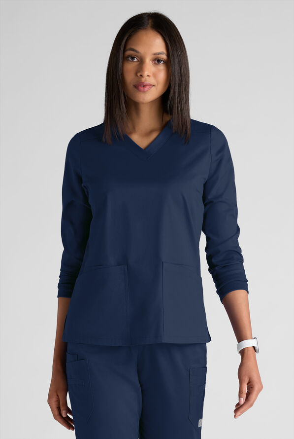 Butter-Soft STRETCH Women's 5-Pocket 3/4" Sleeve V-Neck Scrub Top - Navy - 1