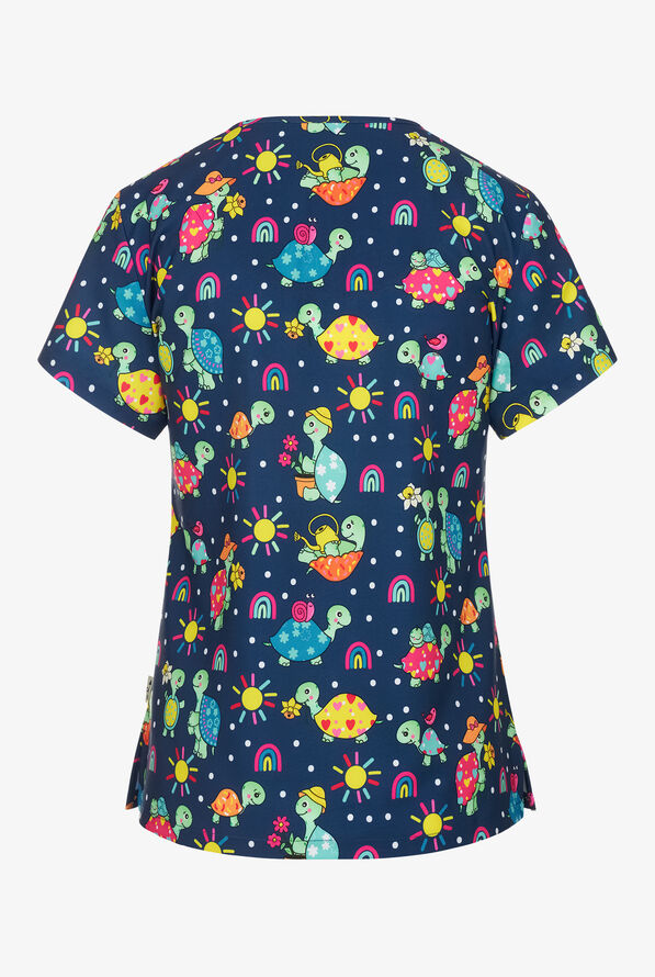 Zavate Ava Therese Chillin' Turtles Women's 2-Pocket STRETCH V-Neck Print Scrub Top - null - 2