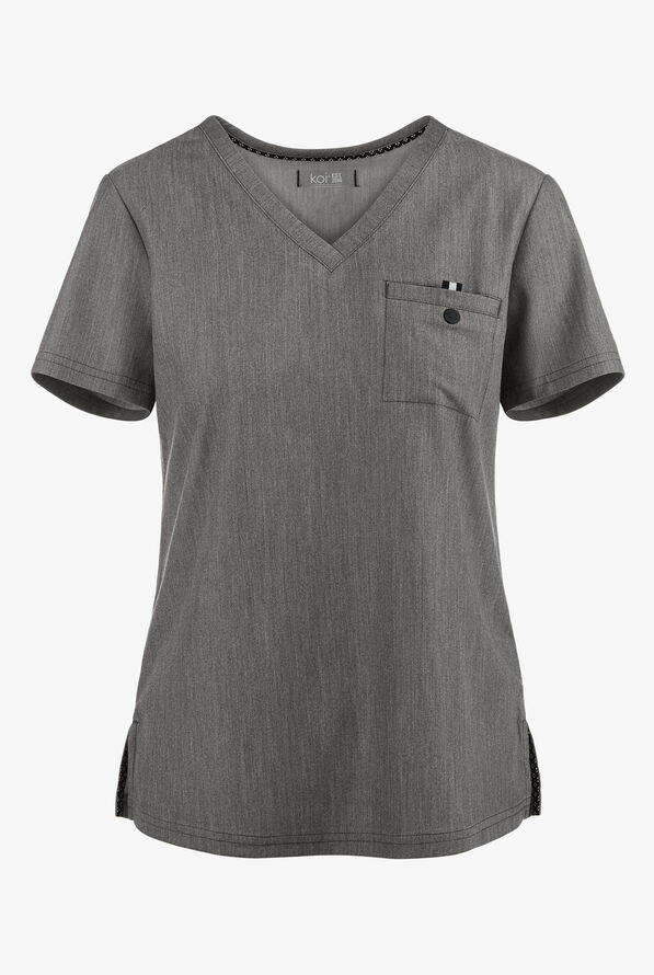 koi Next Gen Ready to Work Women's 1-Pocket STRETCH V-Neck Scrub Top - Heather Grey - 1