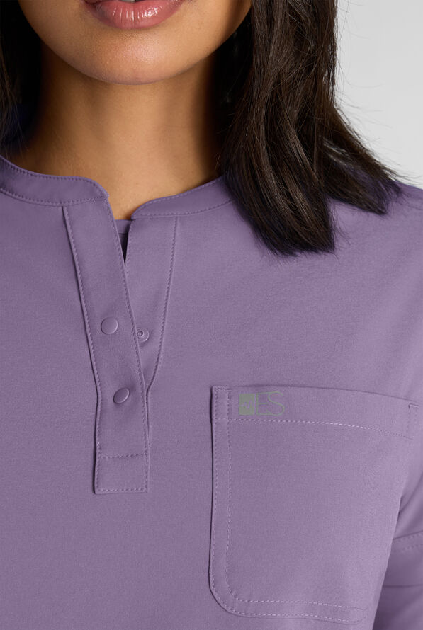 Easy STRETCH Bella Women's 1-Pocket Henley Scrub Top - Purple Dusk - 4